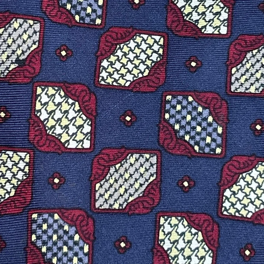 Oscar de la Renta Couture Men's Vintage Designer Necktie - Geometric Blue &‎ Red